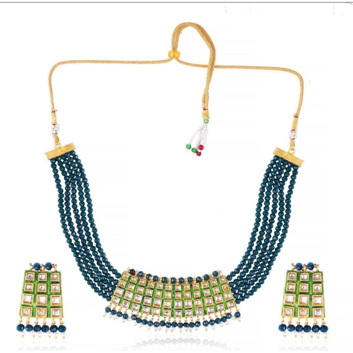 New Trending Kundan Pearls and Green Onyx Stones Studded Gold Plated Handcrafted Jewelry Set, Indian Jewellery, Indian Choker, Bridal Choker | Save 33% - Rajasthan Living 8