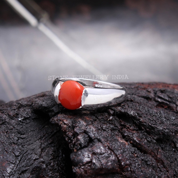 Natural Red Coral Gold Ring, 925 Sterling Silver Ring, Gemstone Ring, Round Shape Coral Gemstone Ring Engagement Ring for Her, Handmade Ring | Save 33% - Rajasthan Living 5