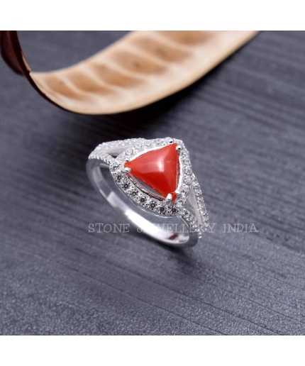 925 Sterling Silver Natural Red Coral Ring, Handmade Carved Silver, Valentine’s Day Gift for Man’s, Trilliant Shape Natural Coral,customised | Save 33% - Rajasthan Living