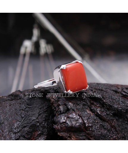 Natural Coral Ring-handmade Silver Ring-925 Sterling Silver Ring-oval Coral Ring-gift for Her-april Birthstone-promise Ring-designer Ring | Save 33% - Rajasthan Living 3