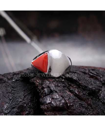 925 Sterling Silver Natural Red Coral Ring, Handmade Carved Silver, Valentine’s Day Gift for Man’s, Trilliant Shape Natural Coral,customised | Save 33% - Rajasthan Living 3