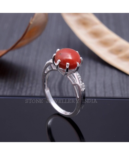 Natural Red Coral Gold Ring, 925 Sterling Silver Ring, Gemstone Ring, Round Shape Coral Gemstone Ring Engagement Ring for Her, Handmade Ring | Save 33% - Rajasthan Living 3