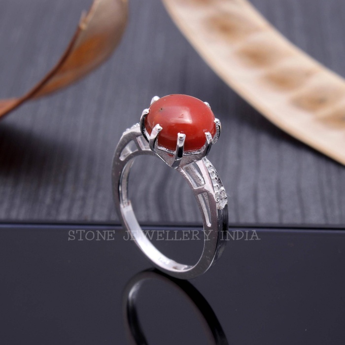 Natural Red Coral Gold Ring, 925 Sterling Silver Ring, Gemstone Ring, Round Shape Coral Gemstone Ring Engagement Ring for Her, Handmade Ring | Save 33% - Rajasthan Living 6