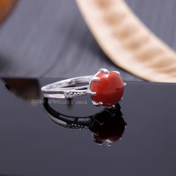 Natural Red Coral Gold Ring, 925 Sterling Silver Ring, Gemstone Ring, Round Shape Coral Gemstone Ring Engagement Ring for Her, Handmade Ring | Save 33% - Rajasthan Living 5