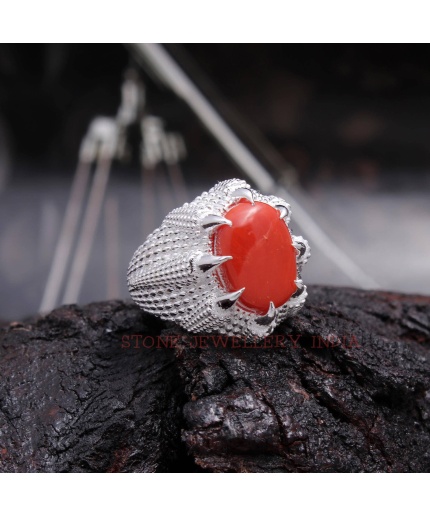 925 Sterling Silver Natural Red Coral Ring, Handmade Carved Silver, Valentine’s Day Gift for Man’s, Oval Shape Natural Coral, Customised | Save 33% - Rajasthan Living