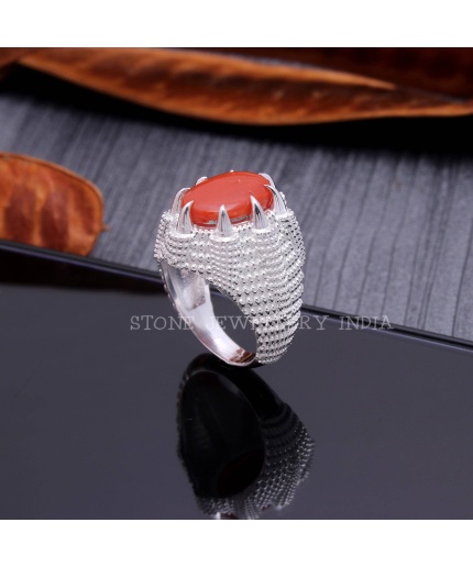 925 Sterling Silver Natural Red Coral Ring, Handmade Carved Silver, Valentine’s Day Gift for Man’s, Oval Shape Natural Coral, Customised | Save 33% - Rajasthan Living 3