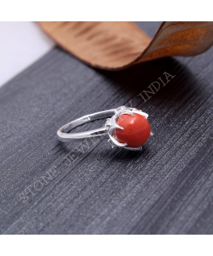 925 Sterling Silver Natural Red Coral Ring, Handmade Carved Silver, Valentine’s Day Gift for Man’s, Round Shape Natural Coral, Customised | Save 33% - Rajasthan Living 3