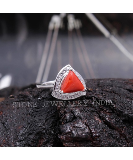 925 Sterling Silver Natural Red Coral Ring, Handmade Carved Silver, Valentine’s Day Gift for Man’s, Trilliant Shape Natural Coral,customised | Save 33% - Rajasthan Living 3