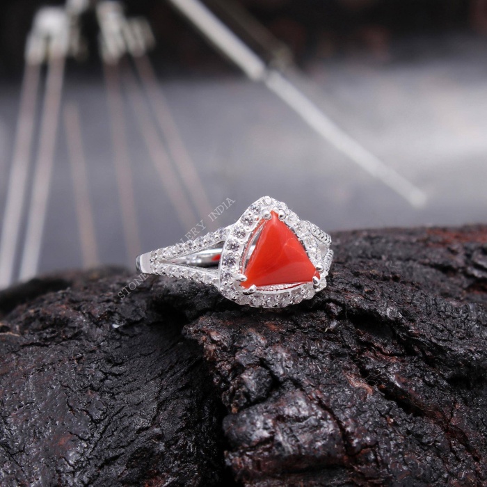 925 Sterling Silver Natural Red Coral Ring, Handmade Carved Silver, Valentine’s Day Gift for Man’s, Trilliant Shape Natural Coral,customised | Save 33% - Rajasthan Living 7