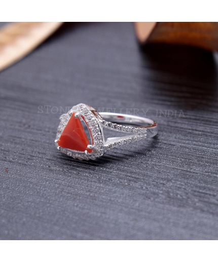 925 Sterling Silver Natural Red Coral Ring, Handmade Carved Silver, Valentine’s Day Gift for Man’s, Trilliant Shape Natural Coral,customised | Save 33% - Rajasthan Living 3