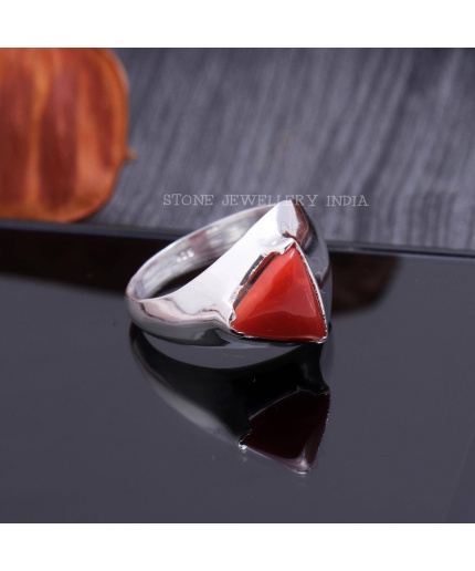 925 Sterling Silver Natural Red Coral Ring, Handmade Carved Silver, Valentine’s Day Gift for Man’s, Trilliant Shape Natural Coral,customised | Save 33% - Rajasthan Living