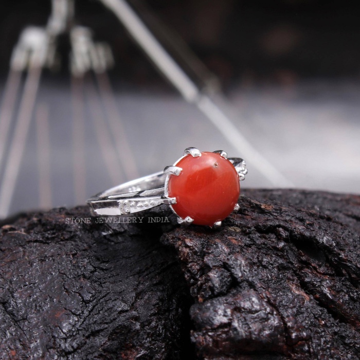 Natural Red Coral Gold Ring, 925 Sterling Silver Ring, Gemstone Ring, Round Shape Coral Gemstone Ring Engagement Ring for Her, Handmade Ring | Save 33% - Rajasthan Living 7