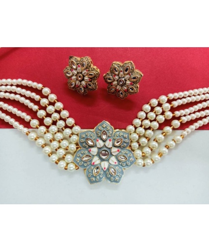 Elegant Kundan Choker Set/pastel Kundan Choker/designer Kundan Choker Set/pastel Color Kundan Set/simple Kundan Set/flower Kundan Set/ Gray | Save 33% - Rajasthan Living