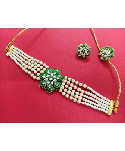 Elegant Kundan Choker Set/pastel Kundan Choker/designer Kundan Choker Set/pastel Color Kundan Set/simple Kundan Set/flower Kundan Set/ Green | Save 33% - Rajasthan Living 3