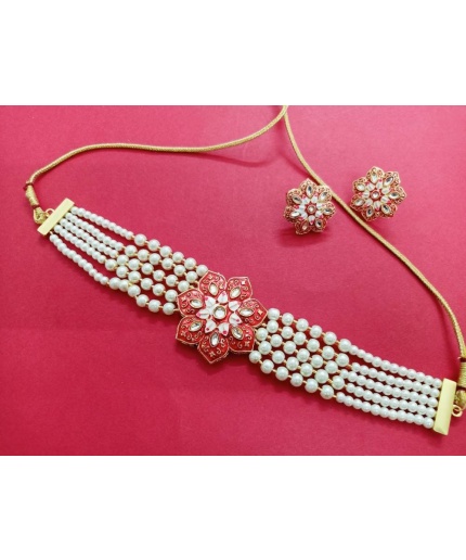 Elegant Kundan Choker Set/pastel Kundan Choker/designer Kundan Choker Set/pastel Color Kundan Set/simple Kundan Set/flower Kundan Set/ Red | Save 33% - Rajasthan Living