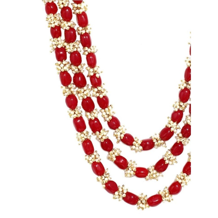 New Three Line White and Red Long Necklace, Indian Jewellery, Indian Necklace, Multi Stand Necklace, Long Necklace for Girls and Women | Save 33% - Rajasthan Living 6