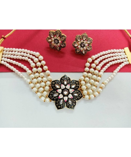 Elegant Kundan Choker Set/pastel Kundan Choker/designer Kundan Choker Set/pastel Color Kundan Set/simple Kundan Set/flower Kundan Set/black | Save 33% - Rajasthan Living