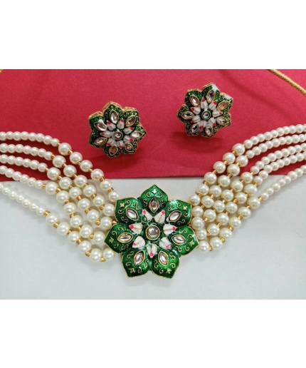 Elegant Kundan Choker Set/pastel Kundan Choker/designer Kundan Choker Set/pastel Color Kundan Set/simple Kundan Set/flower Kundan Set/ Green | Save 33% - Rajasthan Living