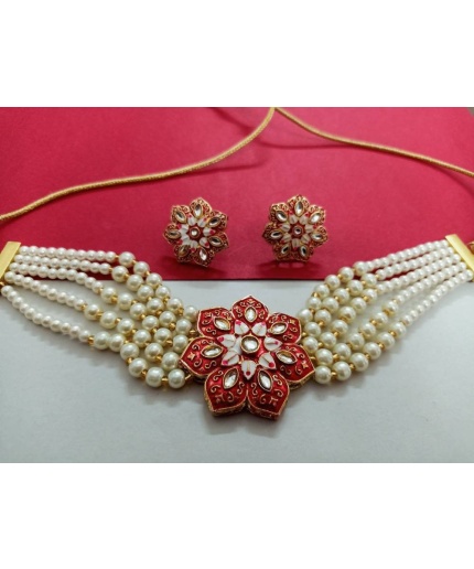 Elegant Kundan Choker Set/pastel Kundan Choker/designer Kundan Choker Set/pastel Color Kundan Set/simple Kundan Set/flower Kundan Set/ Red | Save 33% - Rajasthan Living 3