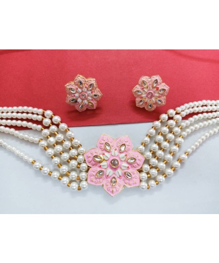 Elegant Kundan Choker Set/pastel Kundan Choker/designer Kundan Choker Set/pastel Color Kundan Set/simple Kundan Set/flower Kundan Set/ Pink | Save 33% - Rajasthan Living