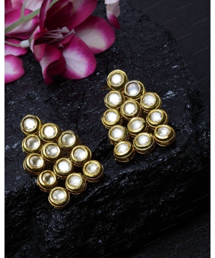 Gold Plated Kundan Long Earrings, Traditional Tear Drop Cluster for a Simple, Elegant Look at an Indian Wedding or Bollywood Themed Parties. | Save 33% - Rajasthan Living