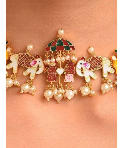 Indian Doli Barat Choker Set/ Wedding Jewelry/ Meenakari Necklace / Kundan Choker / Wedding Jewelry/ Hand Painted Kundan Doli Jewelry Set | Save 33% - Rajasthan Living 3