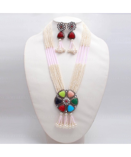 New Multicolored Kundan Bridal Necklace Earrings, Long Necklace Rani Haar Pearls Bollywood Jewellery Set, Party Wear Necklace, Statement Set | Save 33% - Rajasthan Living 3