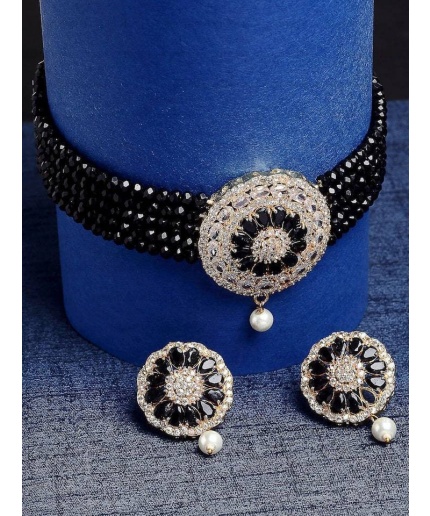 Indian Jewelry,kundan Choker Necklace,Wedding Jewelry,Indian Choker,Indian Kundan Necklace Set,American Diamond Black Choker With Earrings | Save 33% - Rajasthan Living