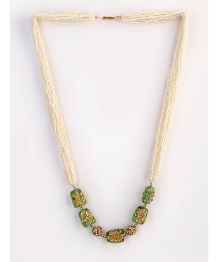 Indian Green Stone Necklace Set  Light Green Necklace/mint and White Stone Jewellery | Save 33% - Rajasthan Living 3