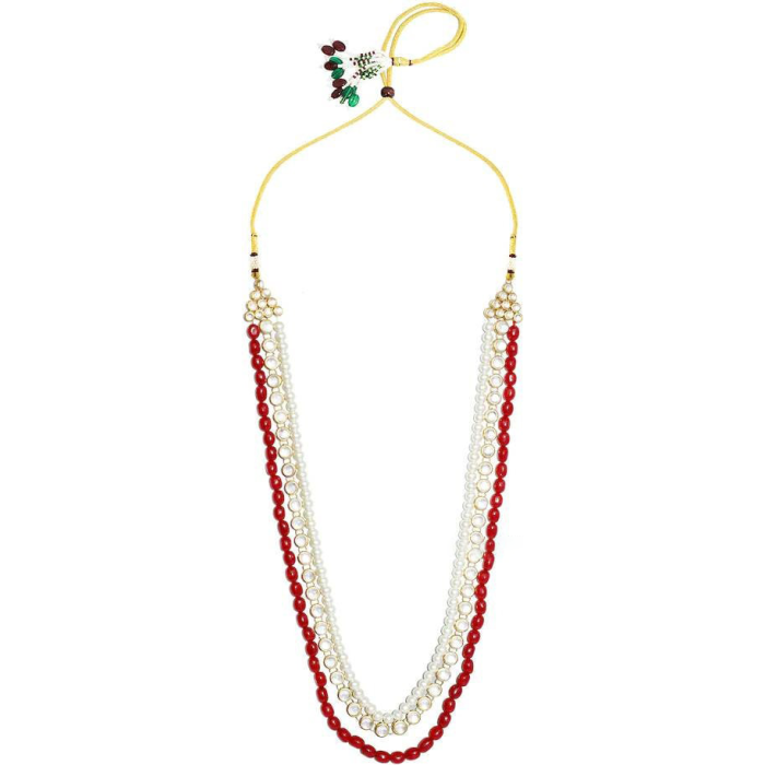 New Three Line White and Red Long Necklace, Indian Jewellery, Indian Necklace, Multi Stand Necklace, Long Necklace for Girls and Women | Save 33% - Rajasthan Living 7