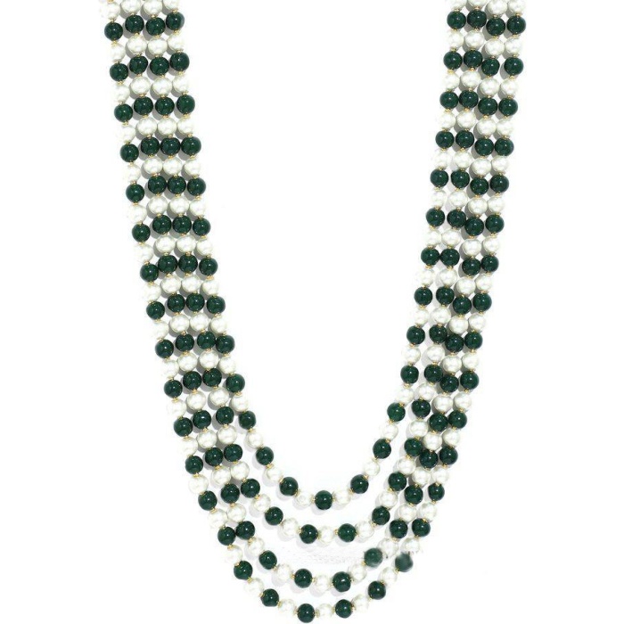 New Four Line Green Emerald Touch Long Necklace, Indian Jewellery, Emerald Jewellery, Indian Necklace, Multi Stand Necklace, Wadding Wear | Save 33% - Rajasthan Living 6