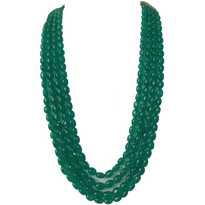 New Four Line Green Emerald Touch Long Necklace, Indian Jewellery, Emerald Jewellery, Indian Necklace, Multi Stand Necklace, New Year Sale | Save 33% - Rajasthan Living 5