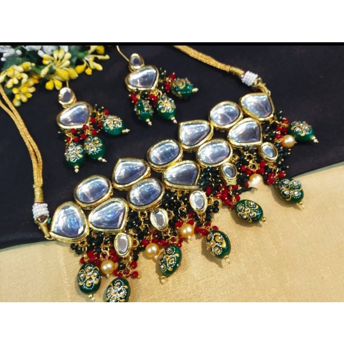 Heavy Meenakari Jadau Kundan Handmade Kundan Bridal Choker Set, Tanjore Semiprecious Stone Kundan Necklace, Customizable Indian Jewelry Set | Save 33% - Rajasthan Living 9