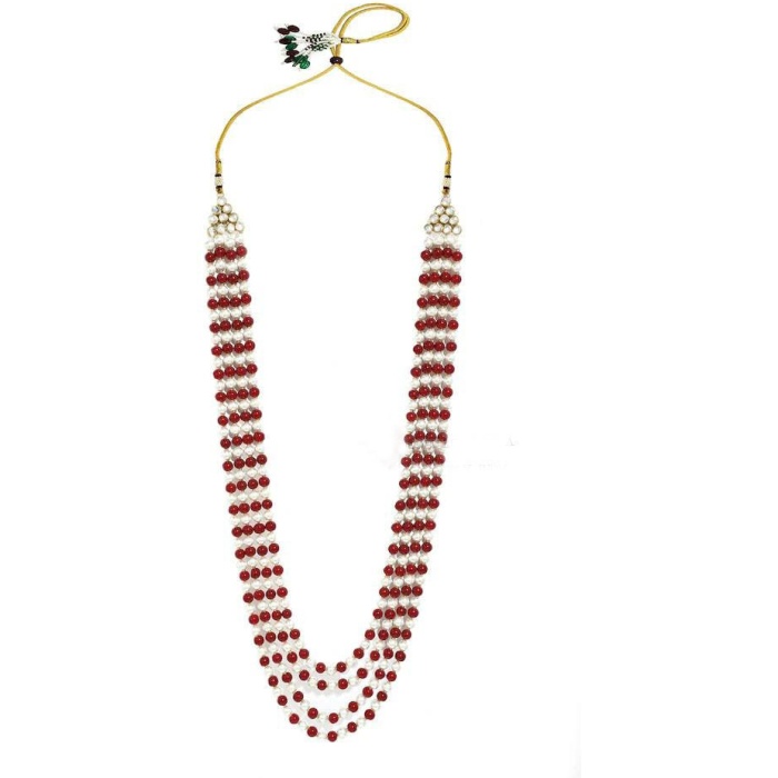 New Four Line Red Long Necklace, Indian Jewellery, Ruby Jewellery, Indian Necklace, Multi Stand Necklace, Long Necklace for Girls and Women | Save 33% - Rajasthan Living 7