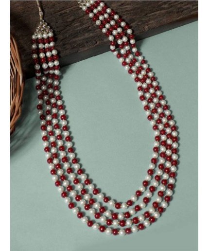 New Four Line Red Long Necklace, Indian Jewellery, Ruby Jewellery, Indian Necklace, Multi Stand Necklace, Long Necklace for Girls and Women | Save 33% - Rajasthan Living