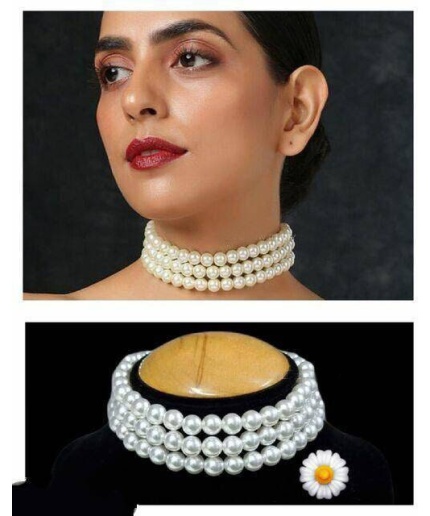 Classic Pearl Choker Necklace, White Bridal Choker Necklace With Adjustable 2″ Extender Chain | Save 33% - Rajasthan Living 3