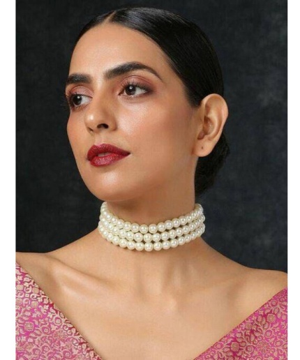 Classic Pearl Choker Necklace, White Bridal Choker Necklace With Adjustable 2″ Extender Chain | Save 33% - Rajasthan Living