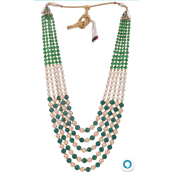 Indian Bollywood White and Green Long Moti Mala for Girls and Women | Save 33% - Rajasthan Living 7