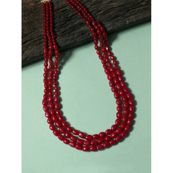 New Four Line Red Long Necklace, Indian Jewellery, Ruby Jewellery, Indian Necklace, Multi Stand Necklace, Long Necklace for Girls and Women | Save 33% - Rajasthan Living 5