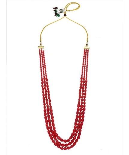 New Four Line Red Long Necklace, Indian Jewellery, Ruby Jewellery, Indian Necklace, Multi Stand Necklace, Long Necklace for Girls and Women | Save 33% - Rajasthan Living 3