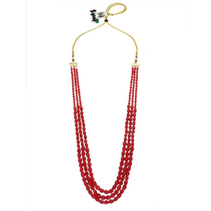 New Four Line Red Long Necklace, Indian Jewellery, Ruby Jewellery, Indian Necklace, Multi Stand Necklace, Long Necklace for Girls and Women | Save 33% - Rajasthan Living 6