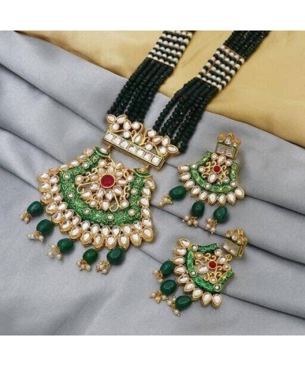 New Fashion Long Polki Necklace – Pearl Necklace – Kundan Necklace Set W/earrings – Indian Wedding Bridal Jewelry Kundan Meena | Save 33% - Rajasthan Living 3