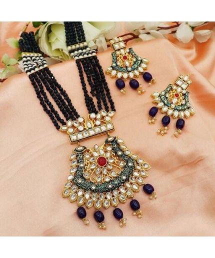 New Fashion Long Polki Necklace – Pearl Necklace – Kundan Necklace Set W/earrings – Indian Wedding Bridal Jewelry Kundan Meena | Save 33% - Rajasthan Living 3