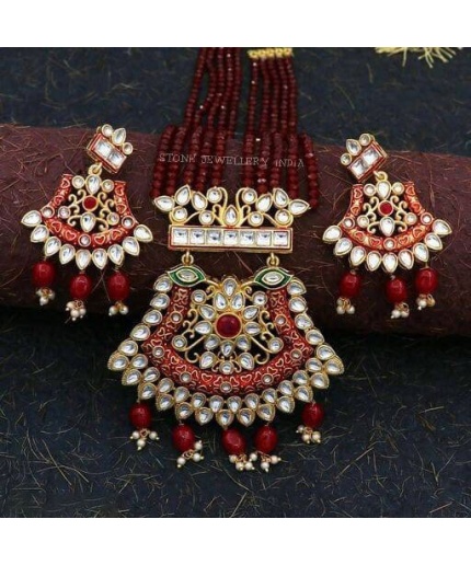 New Fashion Long Polki Necklace – Pearl Necklace – Kundan Necklace Set W/earrings – Indian Wedding Bridal Jewelry Kundan Meena | Save 33% - Rajasthan Living 3