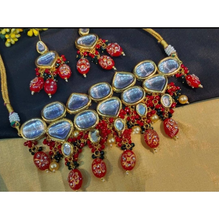 Heavy Meenakari Jadau Kundan Handmade Kundan Bridal Choker Set, Tanjore Semiprecious Stone Kundan Necklace, Customizable Indian Jewelry Set | Save 33% - Rajasthan Living 12