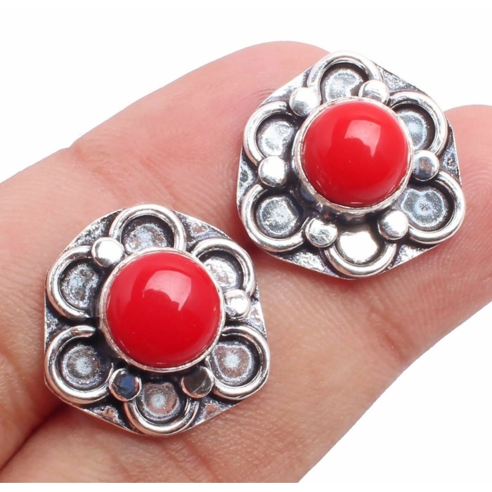 Coral stud Earring 925 Sterling Silver Plated Earring Jewelry E-09-110 | Save 33% - Rajasthan Living 5