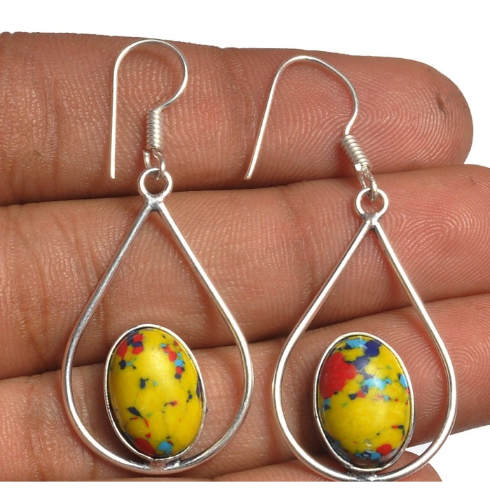 Yellow Mosaic Jasper Earring 925 Sterling Silver Plated Earring Jewelry E-8212 | Save 33% - Rajasthan Living 5