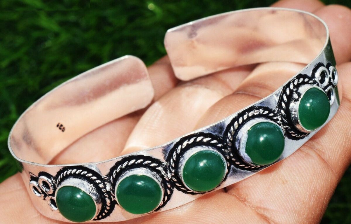 Green Onyx Bracelet 925 Sterling Silver Plated Cuff Bangle Bracelet BB ...