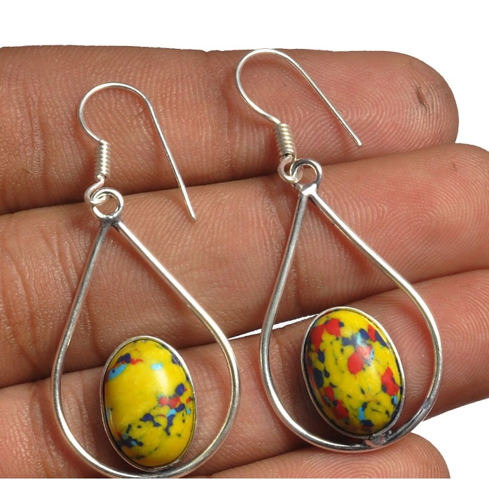Yellow Mosaic Jasper Earring 925 Sterling Silver Plated Earring Jewelry E-8177 | Save 33% - Rajasthan Living 5