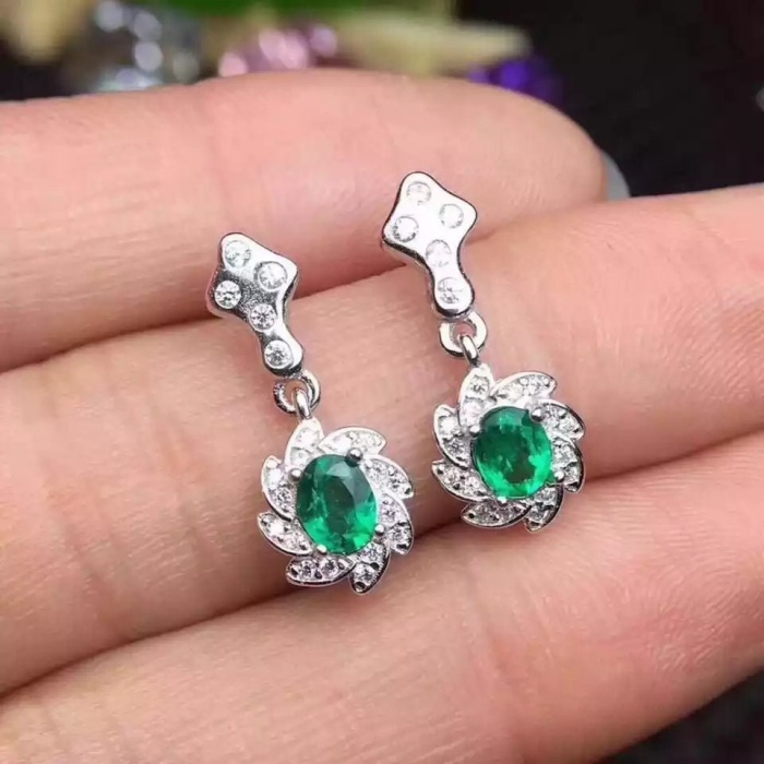 Natural Emerald Drop Earrings, 925 Sterling Silver, Emerald Drop Earrings, Emerald Silver Earrings, Luxury Earrings, Oval Cut Stone Earrings | Save 33% - Rajasthan Living 7